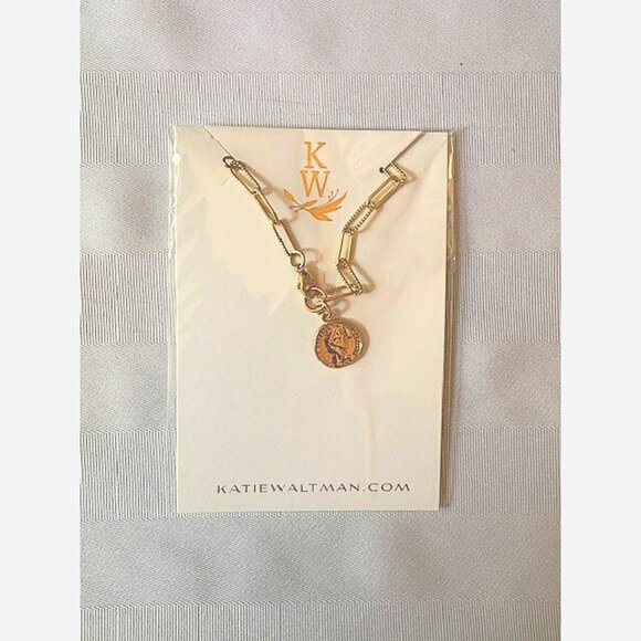 Lora Paperclip Chain Necklace - Gold Plated with Coin Pendant - Picture 7 of 8